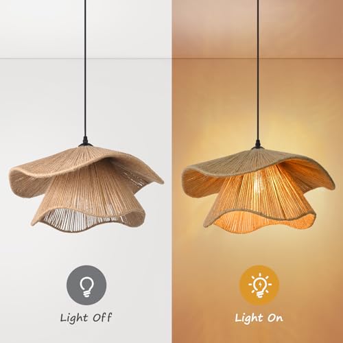 Arturesthome Rustic Pendant Light Fixture, Woven Jute Rope Lampshade Coastal Hanging Lighting, Adjustable Vintage Farmhouse Chandelier Lamp Shade for Kitchen Island Dining Room - size: 15.7"*9.8"