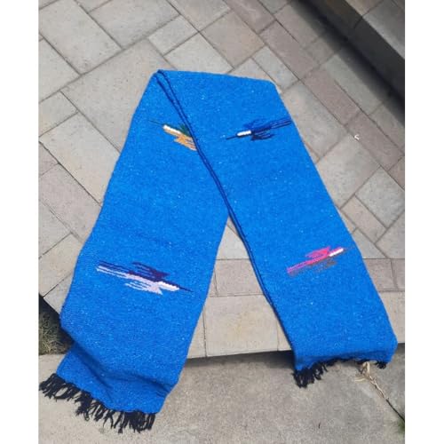 Open Road Goods Mexican Thunderbird Yoga Blanket, Handwoven Throw for Yoga, Meditation, and Home Décor – Versatile Blanket for Beach, Picnic, Camping, or Outdoor Use - color: Aqua Blue