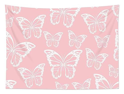 HVEST Butterfly Tapestry Wall Hanging, Vintage Butterfly on Pink Tapestry Girl Wall Art for Bedroom Living Room Dorm Wall Decor, 60W X 40H inches - color: Pink, size: 40"L x 60"W