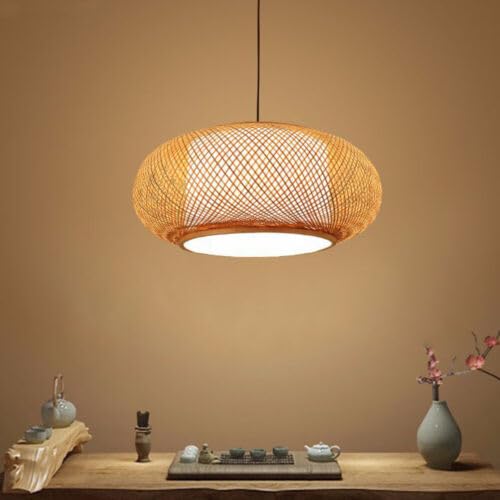 Rattan Pendant Lights, 24inch Handmade Bamboo Wicker Rattan Pendant Light Fixture Asian Retro Hanging Lamp Ceiling Lamp, Height Adjustable for Kitchen Island, Dining Room, Living Room, Bedroom
