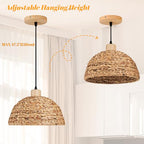 12" Boho Rattan Pendant Lights 1-Light Hand Woven Pendant Light Wicker Light Fixtures Ceiling Hanging for Kitchen Island Bedroom, Living Dining Room,Foyer