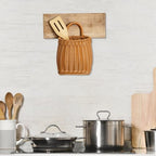 Imitation Rattan Woven Basket Wall Hanging Storage Organizer with Handle for Kitchen Herbs Fruits Vegetables and Home Decor 9.6X6.1X4.3 Inch