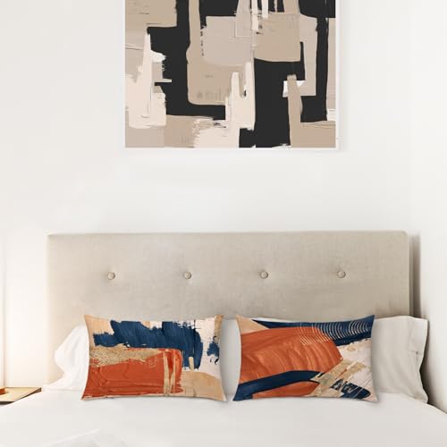 Navy Blue Terracotta Gold and Orange Throw Pillow Covers 12x20 Set of 2,Modern Boho Abstract Art Pillow Covers for Bedroom Living Room, Modern Home Decor, Boho Room Decor - size: 20" x 12" (Pack of 1)