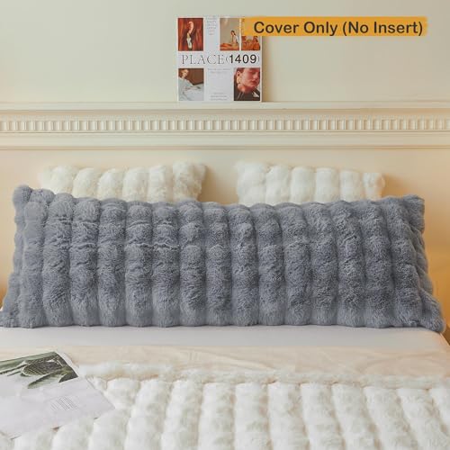 LIFEREVO Fluffy Faux Rabbit Fur Body Pillow Cover, Soft Cute Bubble Shaggy Plush Bed Body Pillowcase with Zipper Closure, Long 20"x54" Fuzzy Furry Pillow Case for Pregnancy Side Sleeper, Light Grey - color: Light Grey