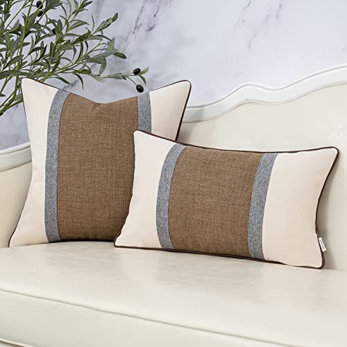 Yangest Patchwork Pillow Cover 12x20 Inch Luxury Cotton and Linen Cushion Cover Rectangle Pillowcover for Couch Bedroom Living Room,Brown - color: Coffee Brown, size: 20" x 12" (Pack of 1)