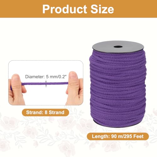 MECCANIXITY Macrame Cord 5mm x 295 ft Handmade Natural Cotton Rope, 8 Strand Twisted Braided Rope Cord for Plant Hanger Wall Hanging Dream Catcher Crafts Home Decoration, Dark Purple - color: Dark Purple