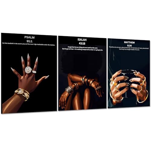 RKYKISS Set of 3 Black Christian Girl Canvas Wall Art, Bible Verse Scripture Picture Prints, Faith Inspirational Painting Poster, Frameless 12x16 Inches - color: Bible Frameless, size: 12"L x 16"W