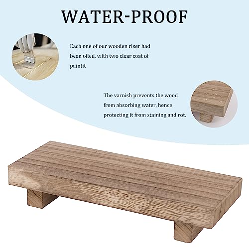 zoocatia Small Wood Tray Pedestal Stand Farmhouse Bathroom Decor Decorative Wooden Riser Kitchen Soap Dish Holder for Vanity, Counter, Sink, Brown - color: Brown, size: 8.7" x 3.6" x 1.6"
