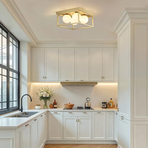 Flush Mount Ceiling Light Fixtures,4-Light Gold Semi Flush Mount Ceiling Light,12.6" Mid Century Light Fixture for Hallway Kitchen Entryway Bedroom Living Room - color: 4 Light Gold