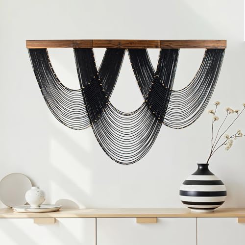 LB Large Macrame Wall Hanging Black, Boho Tapestry Wall Hanging Macrame Wall Art Handmade Yarn Woven Wall Art Modern Home Decor Headboard Wall Decor for Bedroom Living Room Dorm Nursery, 47x30 Inch - color: Black Gold