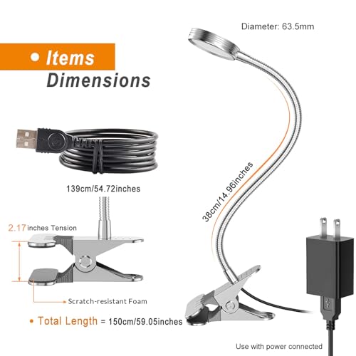 LEPOWER Clip on Light/Reading Light/Book Lights/Desk Lamp Color Changeable/Night Lights Clip on for Desk, Bed Headboard and Computers, Adapter Included, Silver - color: Silver
