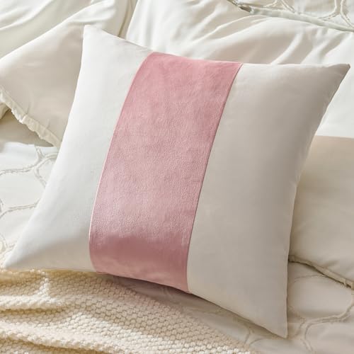 AmHoo Pack of 2 Velvet Panel Cotton Pillow Covers Decorative Pillowcase Cushion for Couch Sofa Bedroom 18 x 18-Inch Tickled Pink - color: Tickled Pink, size: 18" x 18" (Pack of 2)