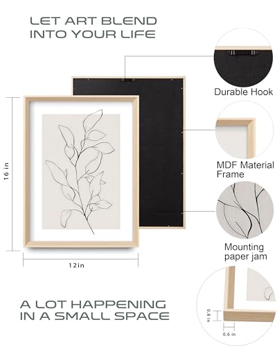 HesenDot 12x16in Botanical High Framed Wall Art Set of 3, Minimalist Line Drawing Plant Canvas Prints, Neutral Modern Nature Wall Decor for Living Room Bedroom Bathroom Office - color: Framed Boho Floral Set, size: 16"L x 12"W
