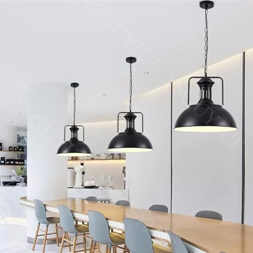 Vintage Industrial Pendant Lights E26 Retro Metal Hanging Lights, Farmhouse Hanging Lamp for Restaurant Kitchen Island Black 40 cm (Bulb not Included)