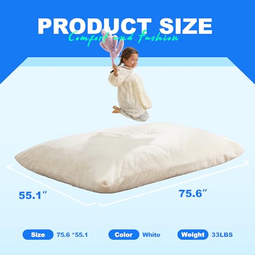 Hobestluk 3 in 1 Bean Bag Chair Giant Bean Bag Chairs for Adults with Plush Faux Fur Cover Convertible Bean Bag Floor Cushion with Machine Washable Cover for Living Room (Plush White) - color: Cream