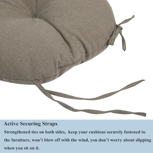 FUNHOME 15"x15"x4" Bistro Chair Cushion Set of 2, Water Repellent Round Outdoor Chair Cushions with Ties, Patio Tufted Chair Pads for Home Garden (Beige Coffee) - color: Beige