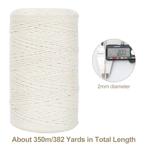 Macrame Cord 2mm x 380Yards (1140Feet), Natural Cotton Macrame Rope - 2 Strands Twisted Macrame Cotton Cord for Wall Hanging, Plant Hangers, Crafts, Gift Wrapping and Wedding Decorations, Beige - color: Beige, size: 0.08 in x 380 yd