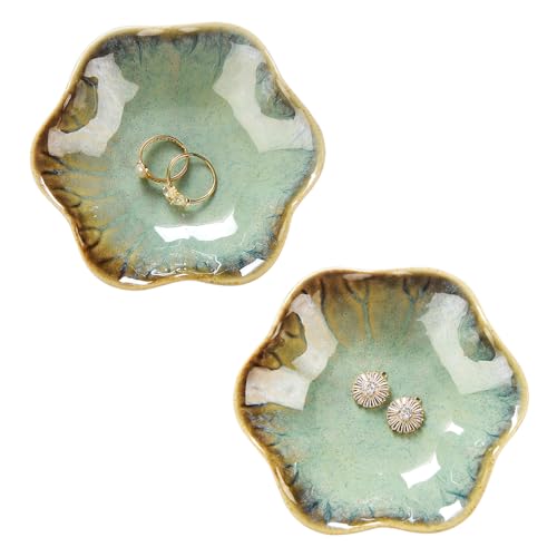 JAMEND CLXP 2PCS Ring Holder Dish, Small Key Bowl, Ceramic Trinket Tray Jewelry Dish Organizing Necklace Earrings for Mom Friend Sister, All Jewelries Are NOT Included. Crystal Green. - color: Crystal Green -2PCS