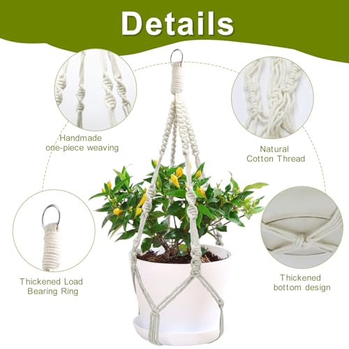 2 Pack Macrame Plant Hangers, 20‘’ Plant Hangers Indoor, Handmade Woven Cotton Style Hanging Plant Holder, Short No Tassels for Indoor Outdoor and Home Decor Hanging Planter - size: 20inch