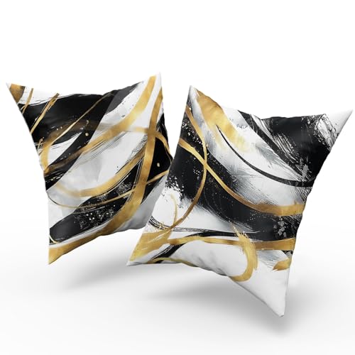 Gold and Black Pillow Covers 22x22 Abstract Throw Pillows for Couch Modern Striped Cushion Covers Black White and Gold Living Room Decor Sofa Bed Decorative Pillows Cases Set of 4 - color: Blackgold, size: 22" x 22" (Pack of 4)