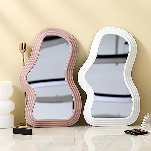 Mokoze Wavy Wall Mirror, Irregular Decorative Accent for Bedroom Vanity Entryway Living Room, White Funky Aesthetic Wall Mounted or Tabletop Display, 15.94" x 10.24" - color: White, size: 15.9"L x 10.2"W