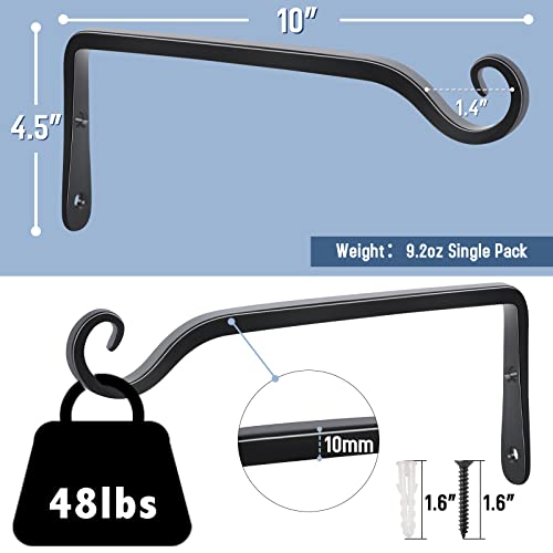 FEED GARDEN Wall Hooks for Hanging Plants 10 Inch - 2 Pack Heavy Duty Metal Plant Brackets, Holds 48 lbs, Rust Resistant Black L-Shape Hooks for Indoor Outdoor Decor - color: Black-L, size: 10 Inch