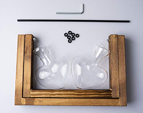 Kingbuy Glass Desktop Planter with Retro Wooden Stand and Plant Terrarium Vase (2 Hearts) for Indoor Home Office Desk Decor Accessories - size: Heart 2 Bulb