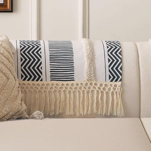 VClife Dog Boho Couch Cover, Washable Furniture Protector, 35.4 x 35.4 in | Tufted Tassel Sofa Cover, Non Slip Woven Geometric Sofa Slipcover, Multi-Size Universal Throw Cover For Couch, Pet Friendly - color: 02# Black Chevron, size: 35.4" x 35.4"