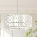 18 inch White 3 Light Rattan Light Fixture Woven Pendant Lights Rattan Farmhouse Chandeliers Fabric Shade Boho Chandelier for Dinning Room Kitchen - color: 18"-White-Prism