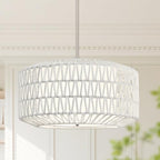18 inch White 3 Light Rattan Light Fixture Woven Pendant Lights Rattan Farmhouse Chandeliers Fabric Shade Boho Chandelier for Dinning Room Kitchen - color: 18"-White-Prism