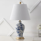 JONATHAN Y 24" Blue/White French Country Ceramic Floral Urn Table Lamp, White Linen Shade, Chinoiserie Ginger Jar Bedside Lamp for Living Room Bedroom, LED Bulb (JYL3009B) - color: Blue/White
