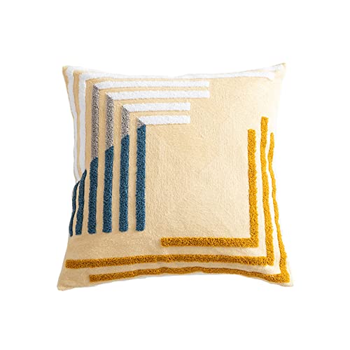 Boho Abstract Tufted Throw Pillow Cover Geometric Embroidered Decorative Pillowcase Farmhouse Cotton Square Accent Cushion Cover for Sofa Couch Bedroom (Type C,18"x18") - color: Type C, size: 18" x 18" (Pack of 1)