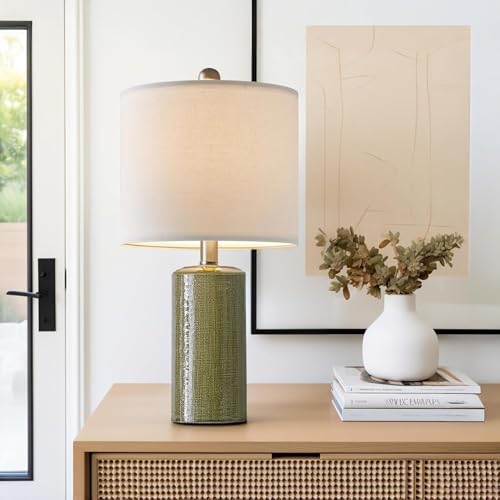 G-SAFAVA 20.25" Small Table Lamps Set of 2 Modern Ceramic Lamps for Living Room Farmhouse Bedside Lamps Boho Lamps for Night Stands Green Bedroom Lamps Side Table Lamps End Table Lamps - color: Green