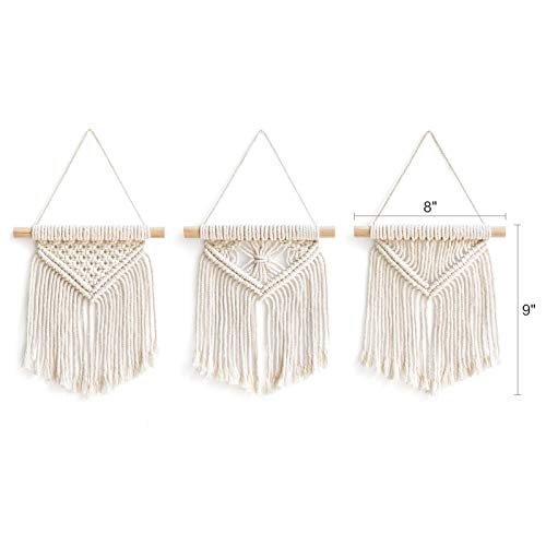 Mkono Boho Wall Decor Mini Macrame Wall Hanging Art 3 Pack Cute Christmas Tree Decoration for Living Room Bedroom Bathroom Teen Girls Room Dorm Home Office Gift Idea, 8''W x 9''H, Small