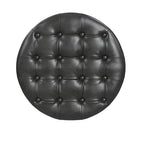 HomePop 25" Button Tufted Round Storage Ottoman - Black Faux Leather - color: Black Faux Leather