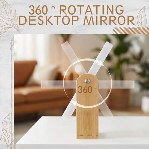 Novabright 4 Pack Desk Vanity Mirror, Double Sided 1X/ 3X Magnifying Makeup Mirror with Natural Bamboo Stand, 360° Swivel for Table, Desk, Countertop Bathroom Bedroom
