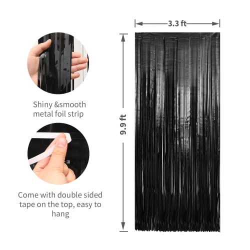 Crosize 2 Pack 3.3 x 9.9 ft Black Foil Fringe Backdrop Curtain, Streamer Backdrop Curtains, Streamers Birthday Party Decorations, Tinsel Curtain for Parties, Photo Booth Backdrops, Party Décor - color: Black, size: 2 Pack