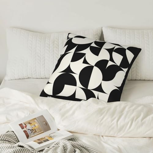 Black and White Boho Velvet Throw Pillow Covers 18x18 Inches Farmhouse Home Decor Pillowcase Mid Century Modern Geometric Abstract Cushion Cover for Sofa Bed Living Room - color: Mid Century Modern Black and White, size: 18" x 18" (Pack of 1)