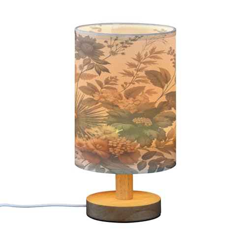 Small Table Lamp, Vintage Boho Botanical Bedside Table Lamp with Fabric Shade - Nightstand Lamp for Bedrooms, Dorm, Living Room