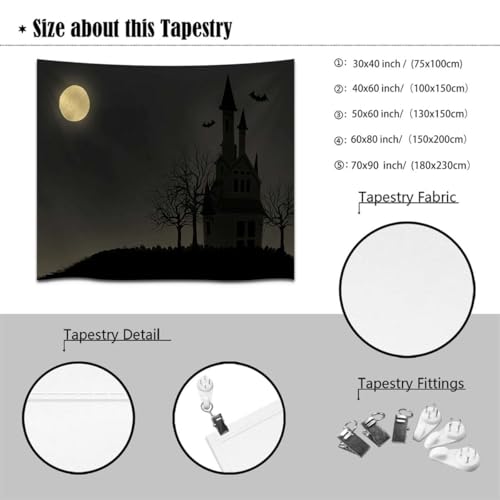 Haunted Gothic Castle Under Full Moon Tapestries Vintage Rustic Boho Wall Art Wall Hanging Wall Decor Whimsical Elegant Home Decoration for Bedroom Living Room Dorm Apartment (LHGT288,60x80 inch) - size: 60x80 inch