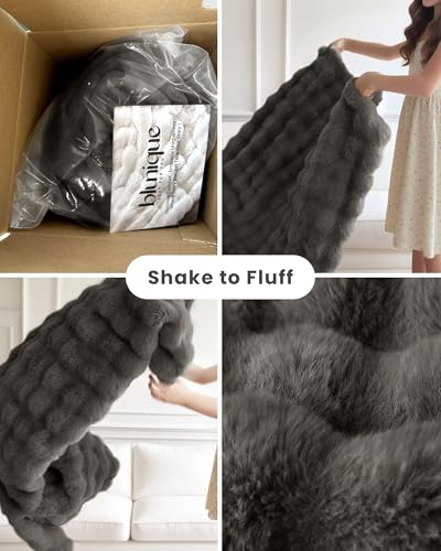 Ultra Soft Cozy Faux Fur Throw Blanket-Fuzzy Plush Thick Bubble Blanket, Fluffy Blanket for Couch, Sofa, Bedroom, and Living Room, 50x60 Inches, Dark Grey Taupe - color: Bubble Dark Grey, size: Throw