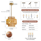 MODIVO 3-Light E12 Boho Rattan Chandelier, 12.6 Inch Hand Woven Farmhouse Pendant Light for Kitchen Island, Dining Room, Bedroom, Rustic Hanging Lamp, Living Room, Entryway, Foyer