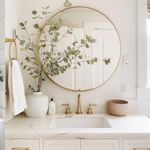 Sunniry Gold Round Mirror, Circle Mirror 26 inch, Gold Circle Mirrors Brushed Metal Frame, Round Mirrors for Wall, Living Room, Bathroom, Entryway, Rustic. - color: Gold, size: 26"L x 26"W