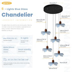 6-Light Blue Glass Flower Chandelier, Adjustable Height Staircase Pendant Light, Modern Mid Century Floral Hanging Ceiling Fixture for Living Room Dining Room Foyer Entryway - color: Blue, 6 Lights