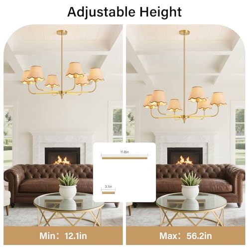 6-Light Boho Rattan Chandelier for Dining Room,37" Farmhouse Chandeliers Light Fixture,Adjustable Height Hanging Pendant Lighting Fixtures for Kitchen Island,Large Hand-Woven Ceiling Lights