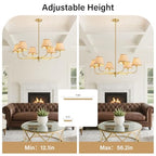 6-Light Boho Rattan Chandelier for Dining Room,37" Farmhouse Chandeliers Light Fixture,Adjustable Height Hanging Pendant Lighting Fixtures for Kitchen Island,Large Hand-Woven Ceiling Lights