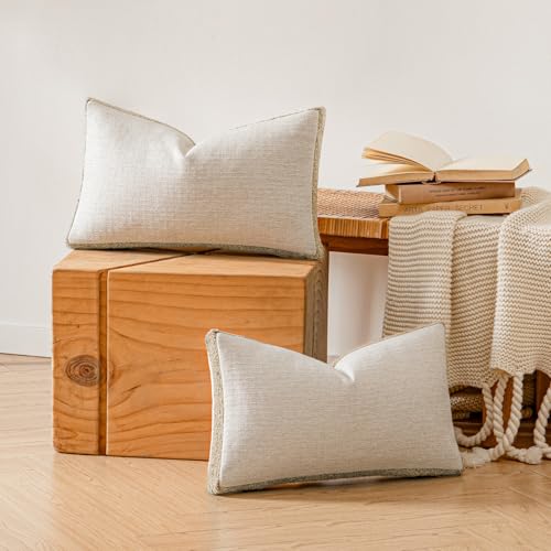 a moment Loop Yarn Linen-Like Pillow Cover Natural Soft Decorative Throw Pillow Case Farmhouse 12x20 Inch, Bohemian Textured Cushion Cover for Sofa Bed, Wrinkle-Resistant Home Decor Beige - color: Beige, size: 20" x 12" (Pack of 2)
