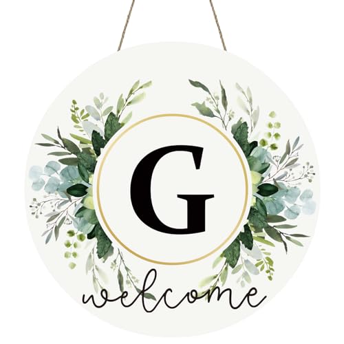 Monogram Letter G Wreaths for Front Door Wreath Wooden Welcome Sign for Front Door Decor Floral Family Last Name Initial House Warming Spring Summer Porch Rustic Wall Home Kitchen Boho Decorations - color: Letter G
