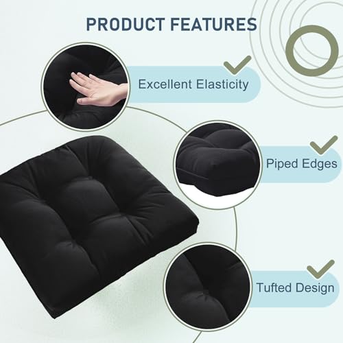 downluxe Outdoor Chair Cushions Set of 2 for Patio Furniture, Waterproof Tufted Overstuffed Patio Furniture Cushions, Thick Outdoor Seat Cushion, 19" X 19" X 5", Black - color: Black, size: 2 Count (Pack of 1)