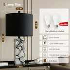 Scenekoy 23" Alabaster Table Lamps Set of 2 with Night Light for Living Room, Rotary Switch, Black Modern Table Lamp with Black Linen Shade, Nightstand Lamp for Bedroom Bedside Office (Bulb Included) - color: Black